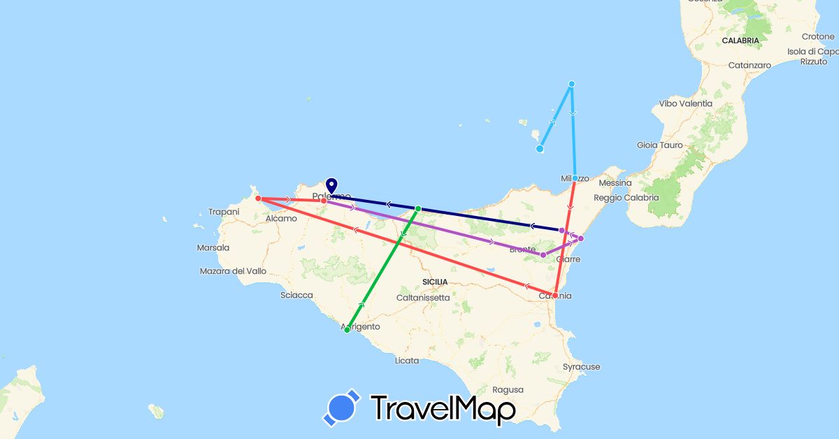 TravelMap itinerary: driving, bus, train, hiking, boat in Italy (Europe)